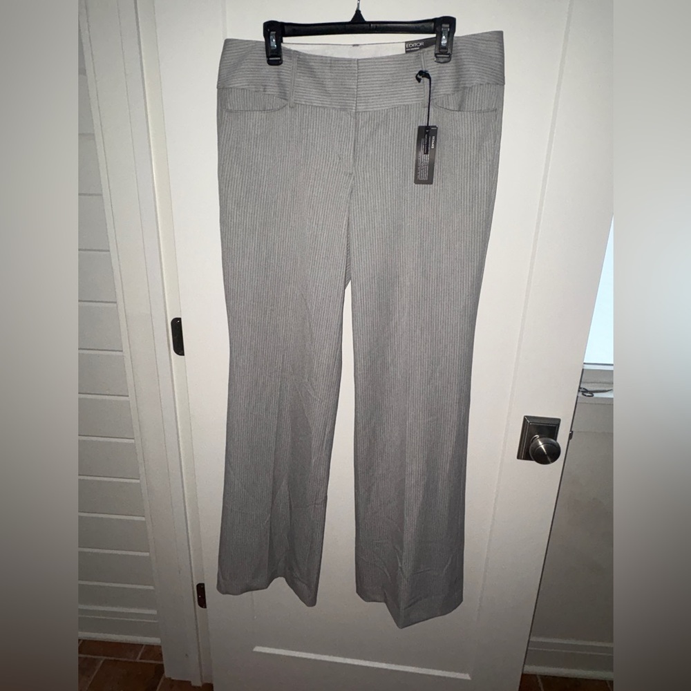 NWT Express Editor wide waistband low rise pinstripe flare leg pants sz 12L